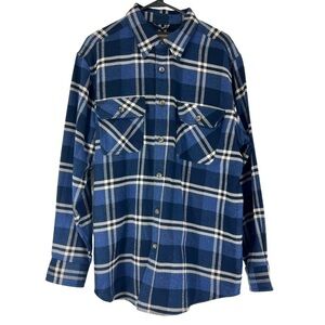 OUTDOOR Life Mens Blue Black & Cream Plaid Button Front Heavy Shacket Size Large